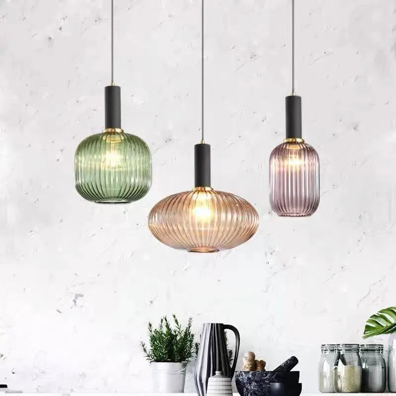 Striped Lantern Clear Glass Pendant Lighting