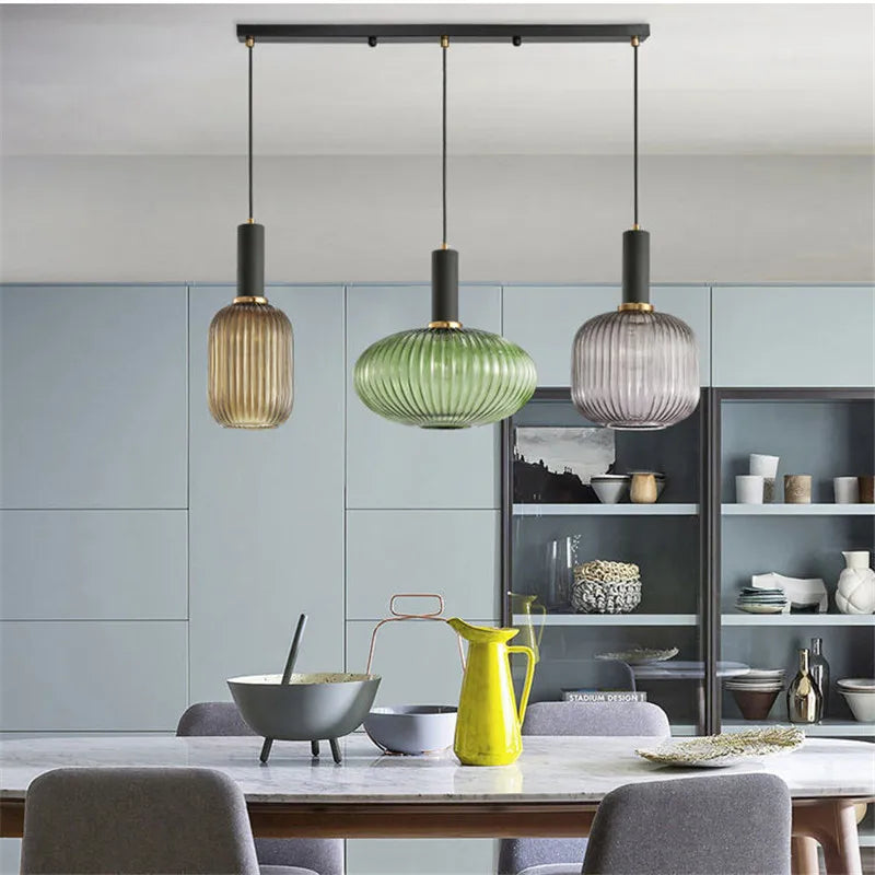 Striped Lantern Clear Glass Pendant Lighting