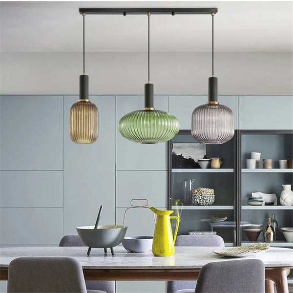 Striped Lantern Clear Glass Pendant Lighting