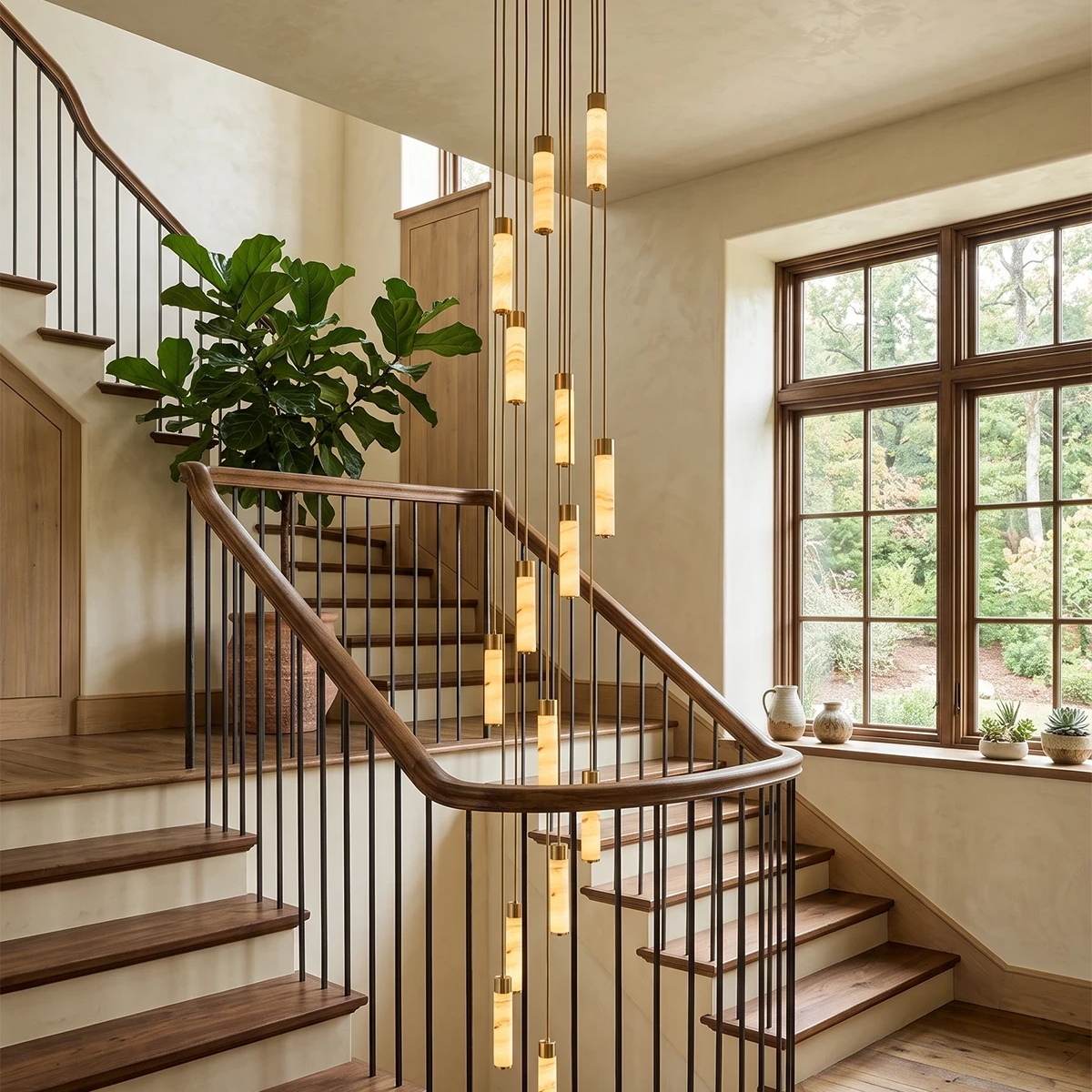 Helix Alabaster Column Chandelier
