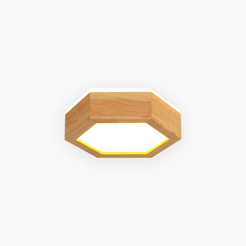 Ceiling Light Flush Mount Modern Hexagon Japanese Style, Wood & Acrylic