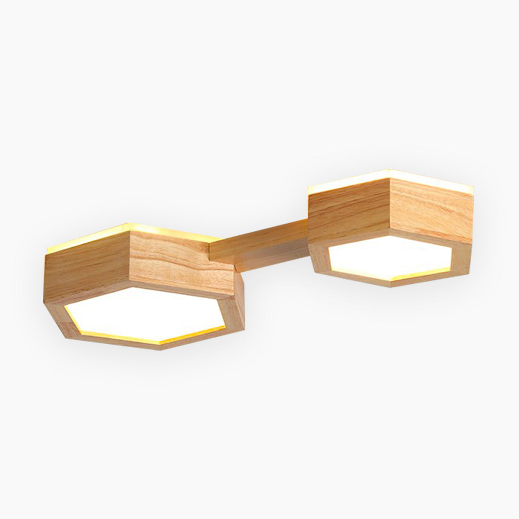 Ceiling Light Flush Mount Modern Hexagon Japanese Style, Wood & Acrylic