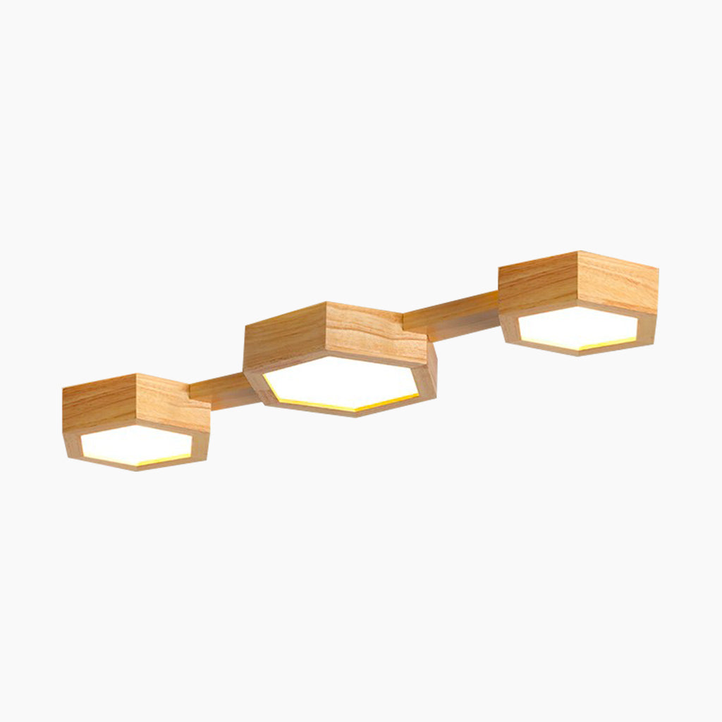 Ceiling Light Flush Mount Modern Hexagon Japanese Style, Wood & Acrylic