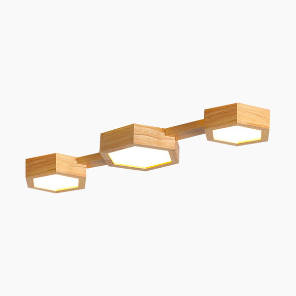 Ceiling Light Flush Mount Modern Hexagon Japanese Style, Wood & Acrylic