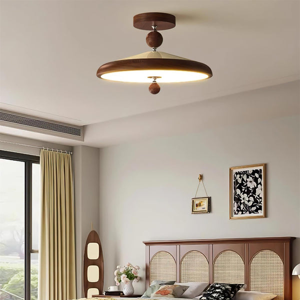 Sorvian Ceiling Light Wooden Frame Round Midcentury