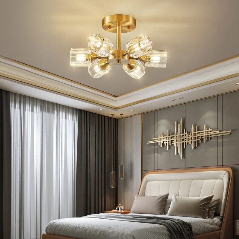 Crystal Semi Flush Mount Bedroom Gold Ceiling Lights