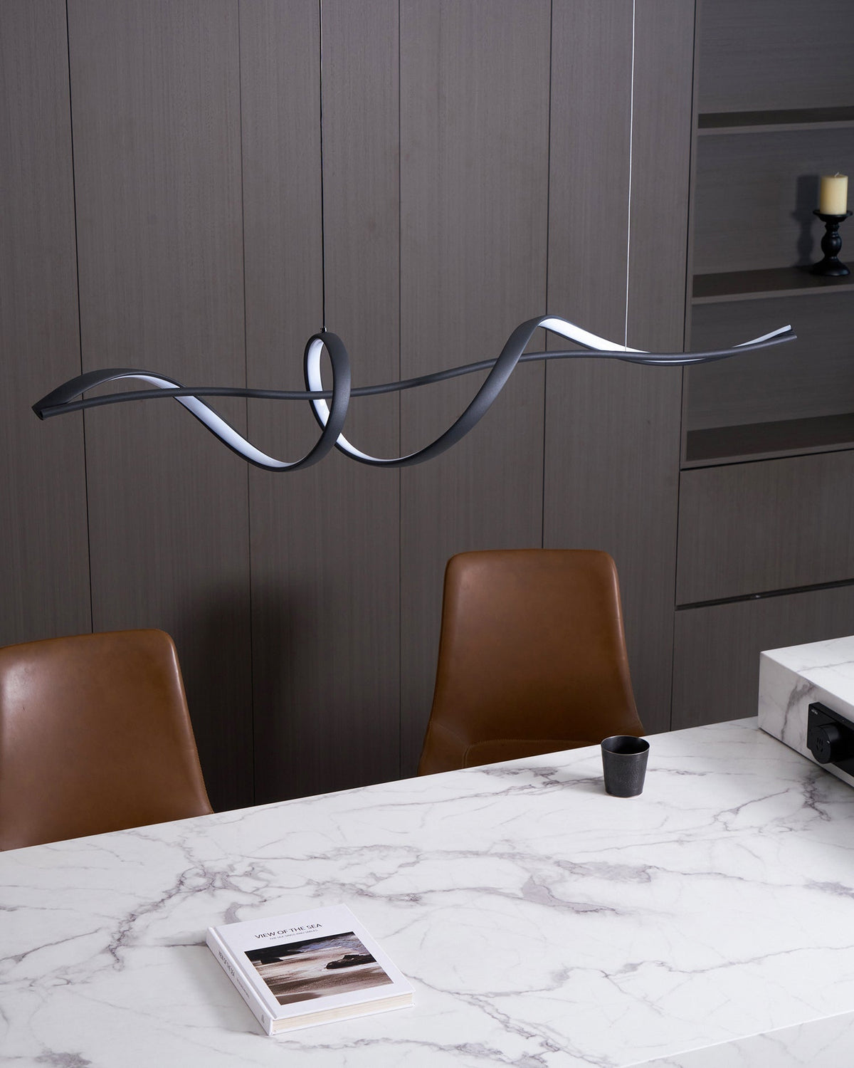 Calelina Modern Black LED Wave Pendant Light
