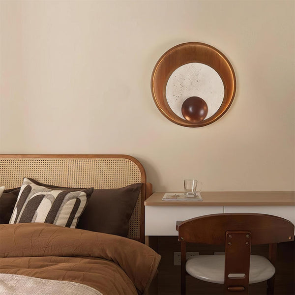 Noriviella Wall Lamp Travertine Circular Wooden Frame