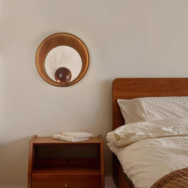 Noriviella Wall Lamp Travertine Circular Wooden Frame