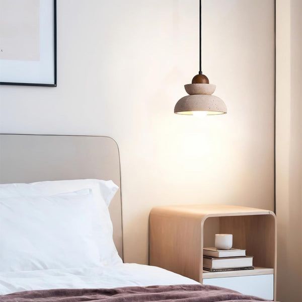 Pendant Lamp Travertine Shade Wood Modern Nordic Beige Walnut