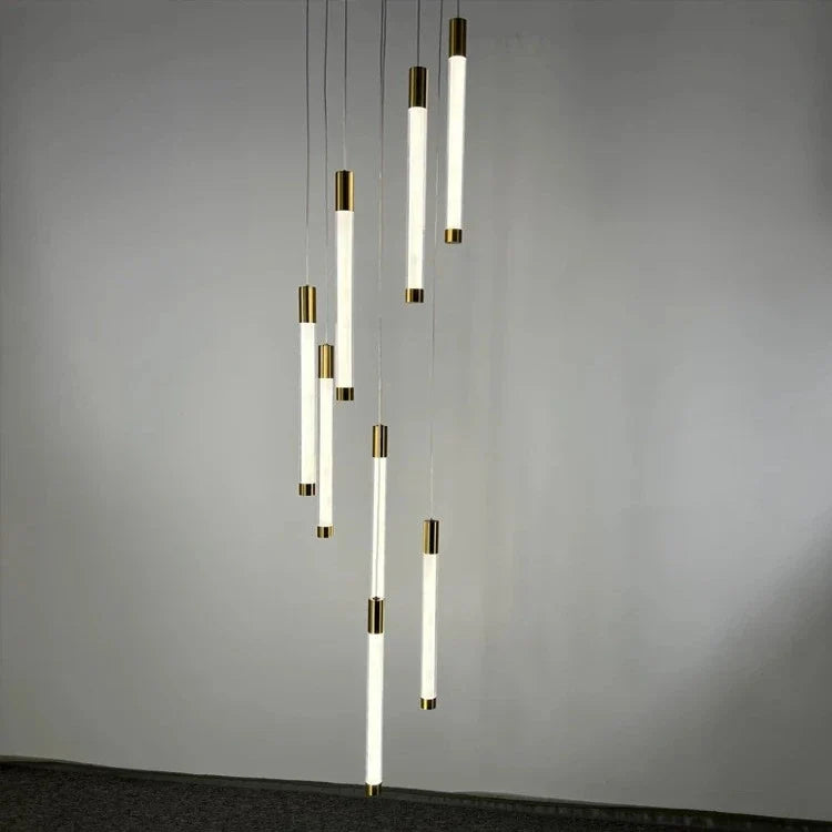 Kate Modern Gold Tube LED Staircase Chandelier
