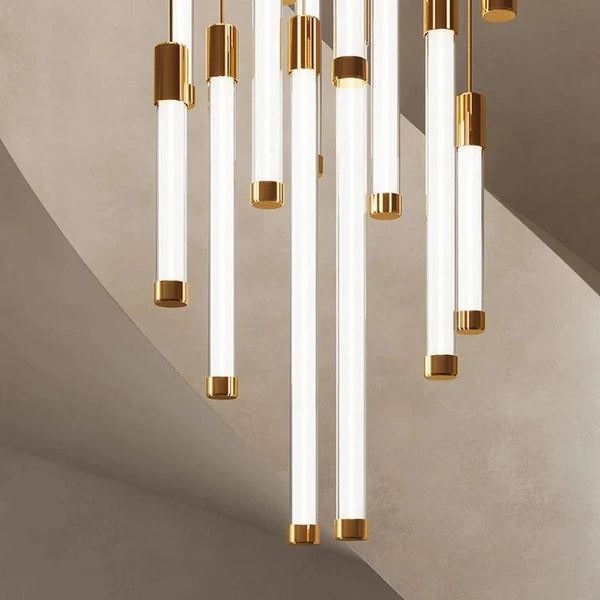 Kate Modern Gold Tube LED Staircase Chandelier