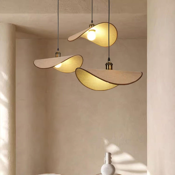 Mirelle Pendant Lamp Linen Fabric Shade Wood Minimalist