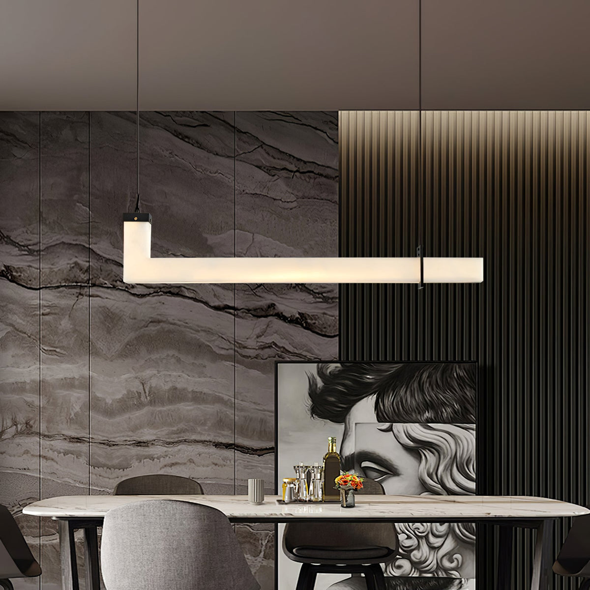 L-Shaped Linear Alabaster Pendant Lamp