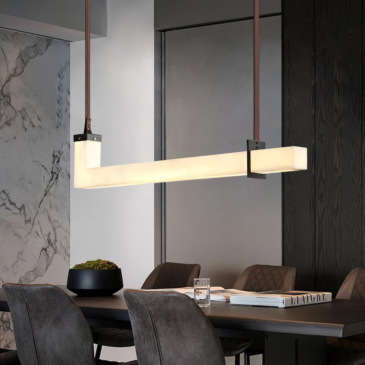 L-Shaped Linear Alabaster Pendant Lamp