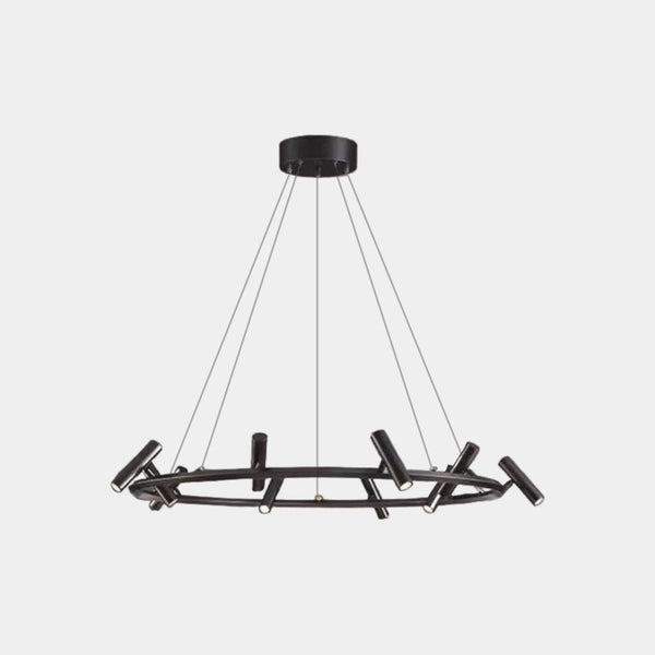 LED Ring/Linear Chandelier with Rotating Spotlights, Black