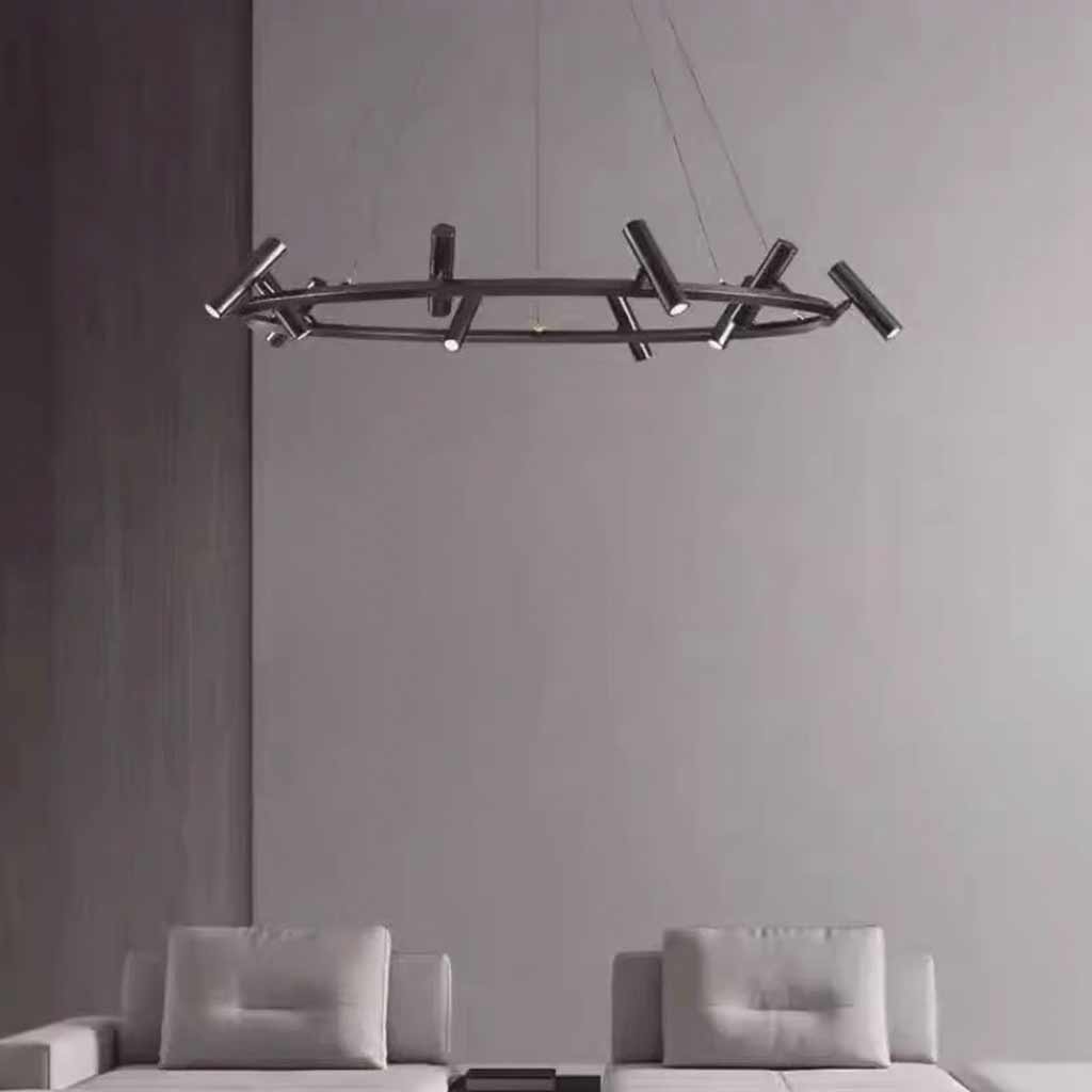 LED Ring/Linear Chandelier with Rotating Spotlights, Black