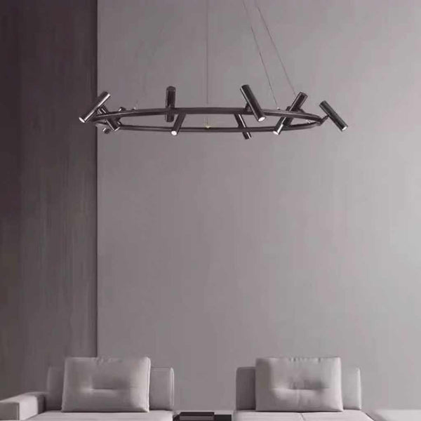 LED Ring/Linear Chandelier with Rotating Spotlights, Black