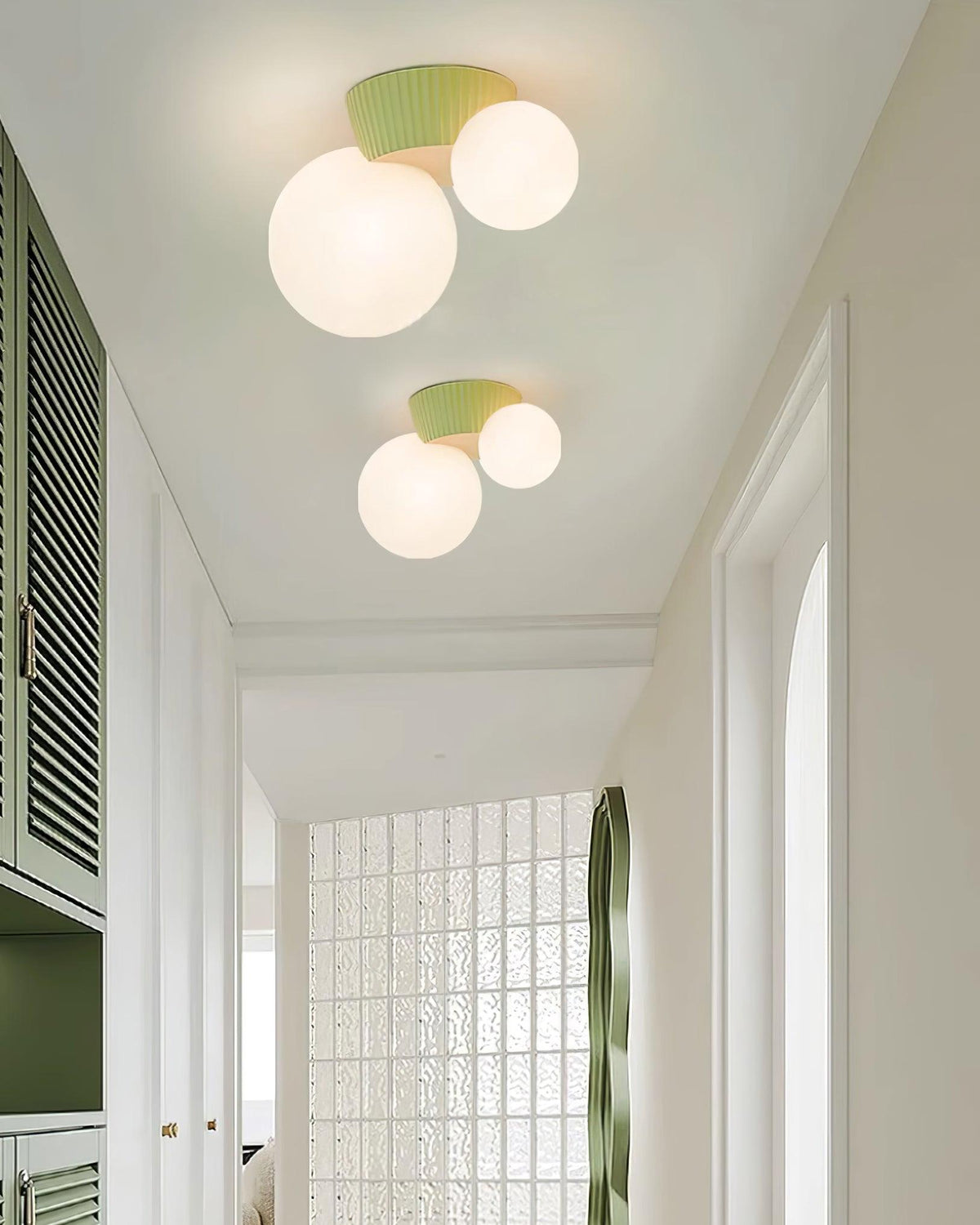 Ceiling Light Playful Asymmetry with Dual Frosted Glass Globes