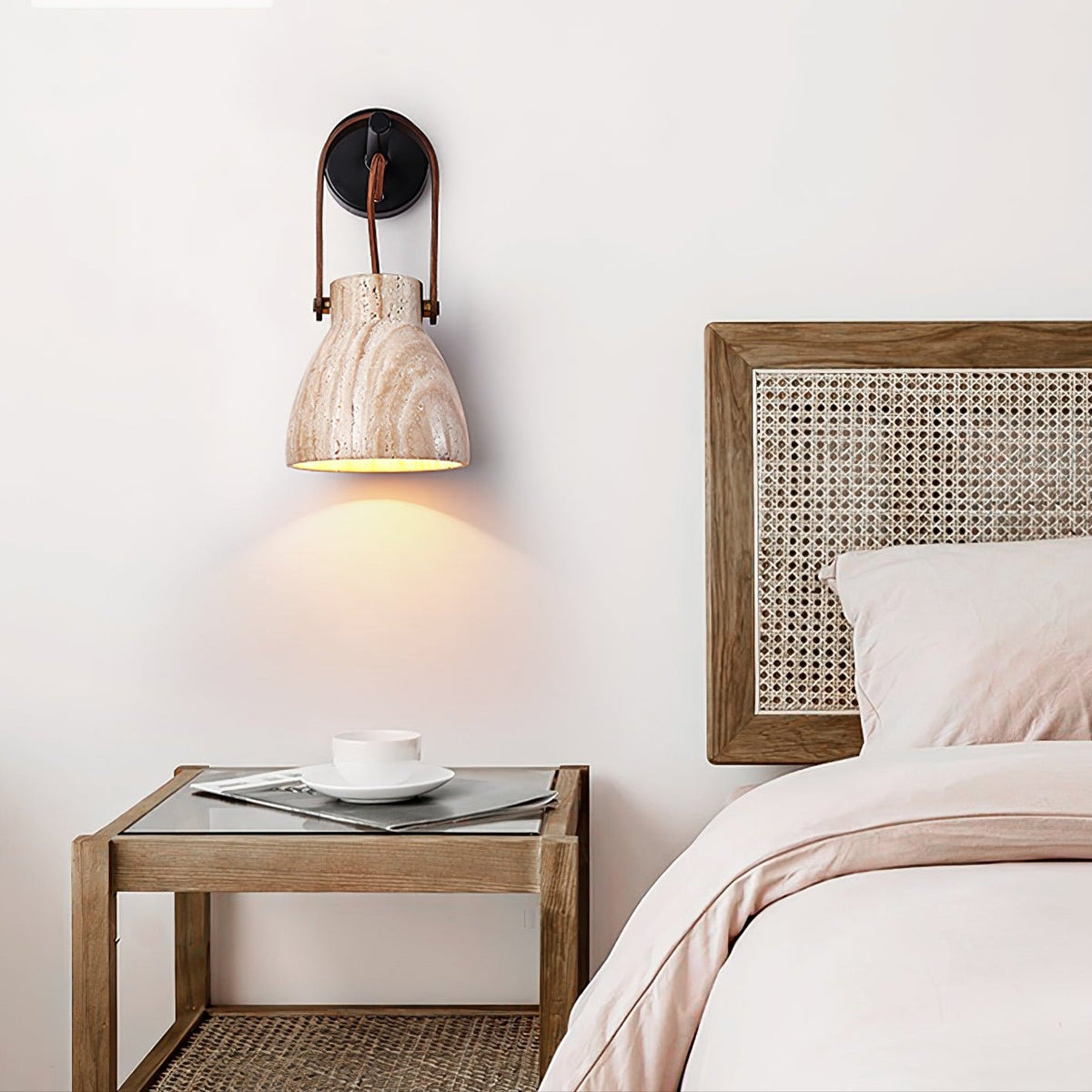 Travertine Lanta Arc Stone Wall Sconce