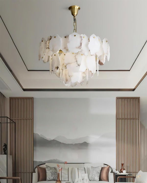 Albiselle Alabaster Chandelier Layered Stone Slices