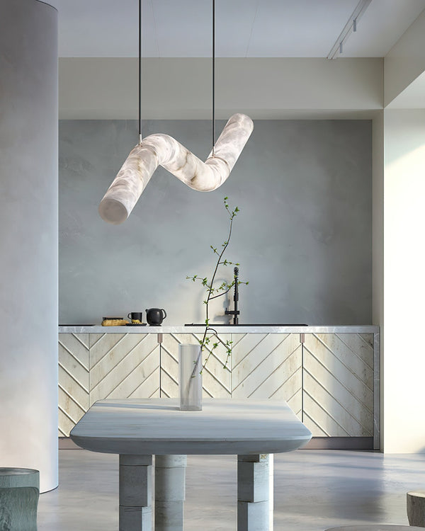Liberty Chandelier Curved Alabaster Ribbon Silhouette