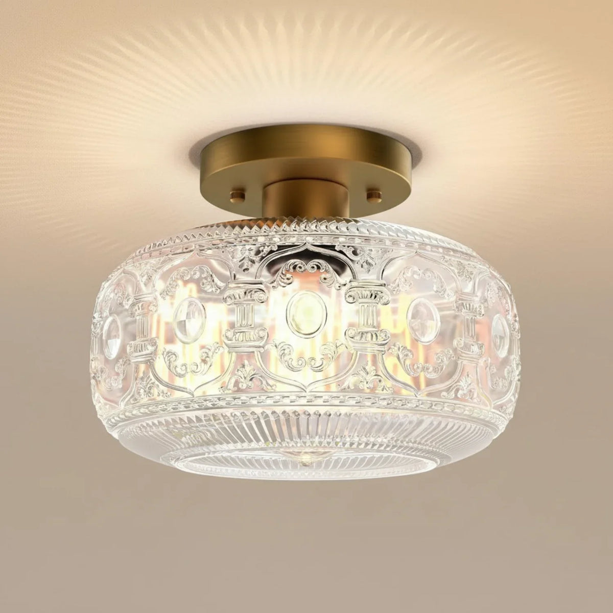 Lileina Retro Patterned Glass Flush Ceiling Light