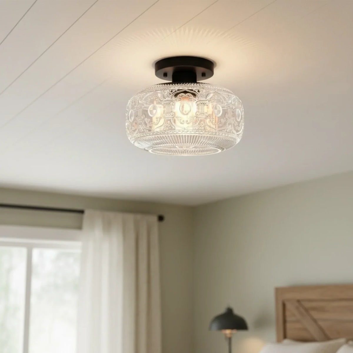 Lileina Retro Patterned Glass Flush Ceiling Light