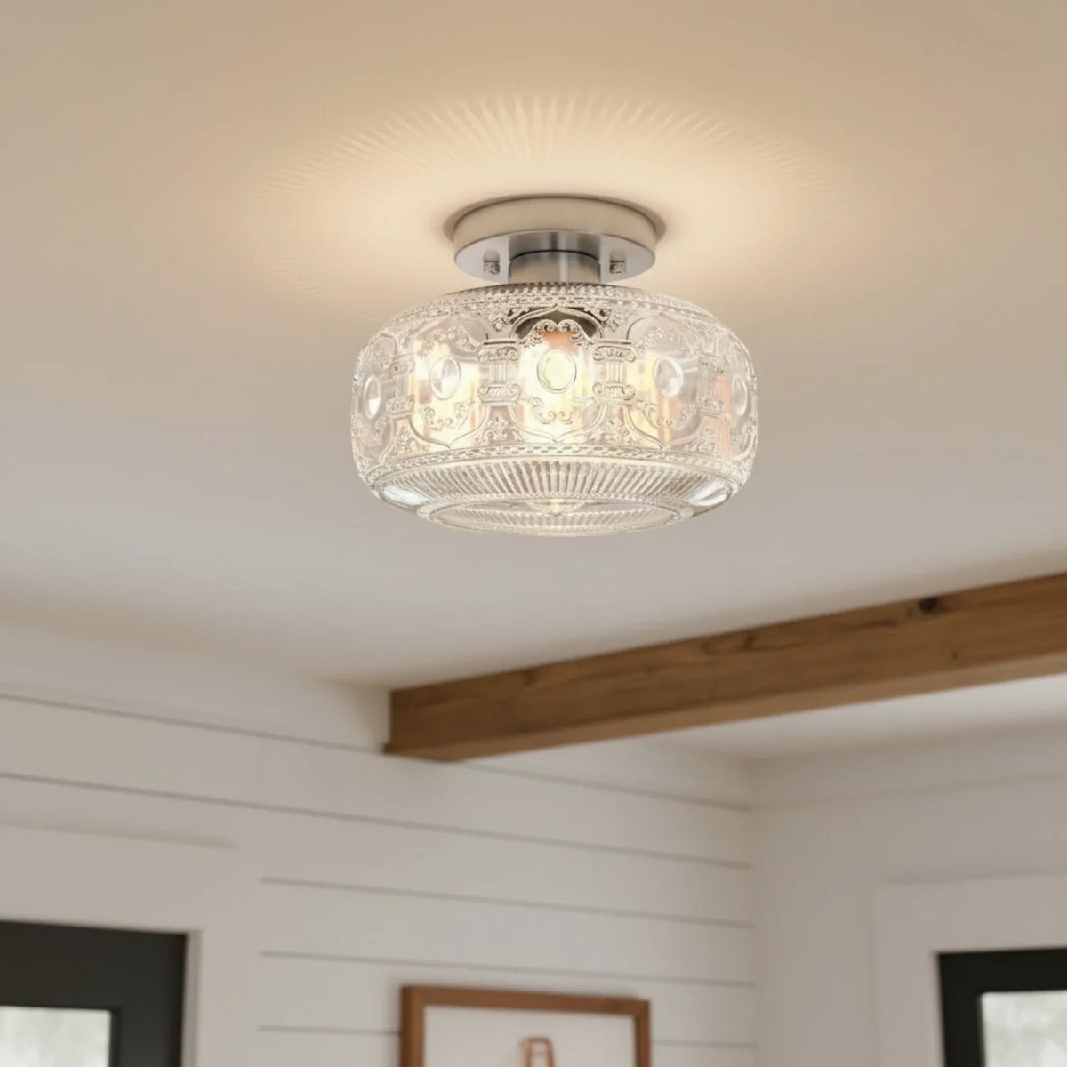 Lileina Retro Patterned Glass Flush Ceiling Light