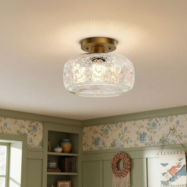 Lileina Retro Patterned Glass Flush Ceiling Light