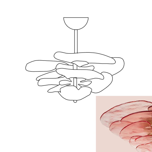 Leaf-Shaped Pink Textured Glass Chandelier