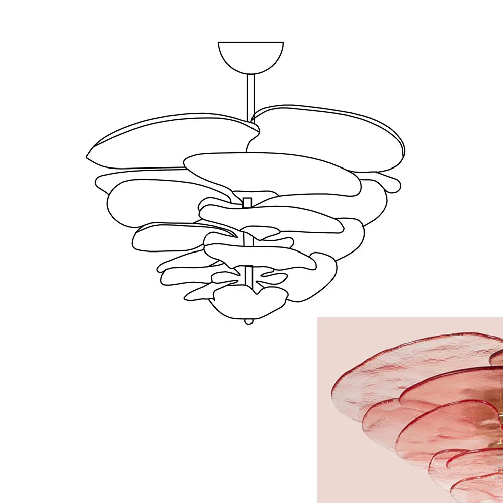 Leaf-Shaped Pink Textured Glass Chandelier