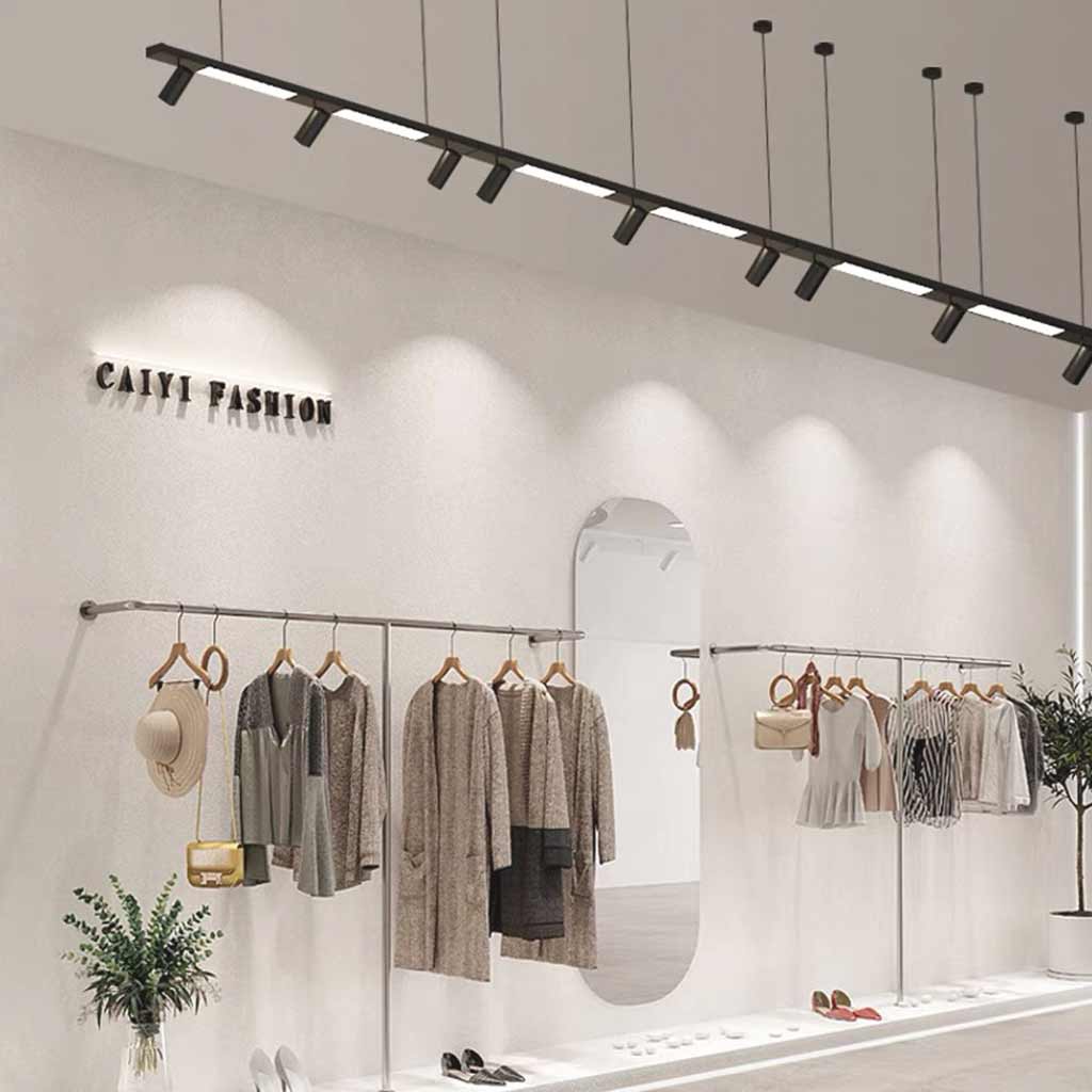 Linear LED Pendant Light with Spotlights for Shops/Offices, Black