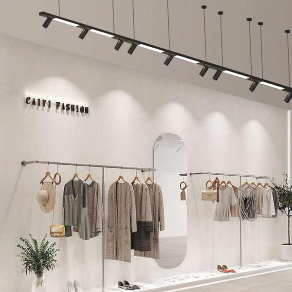 Linear LED Pendant Light with Spotlights for Shops/Offices, Black