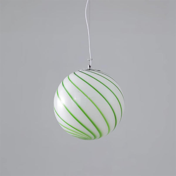 Pendant Lamp Glass Globe Light with Green Swirl Stripes