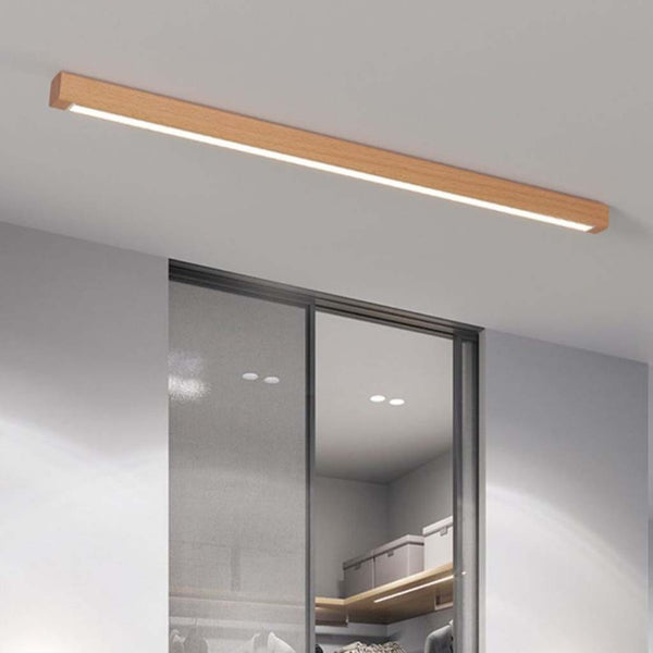 Flush Mount Ceiling Light Long Wooden Linear LED