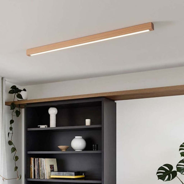 Flush Mount Ceiling Light Long Wooden Linear LED
