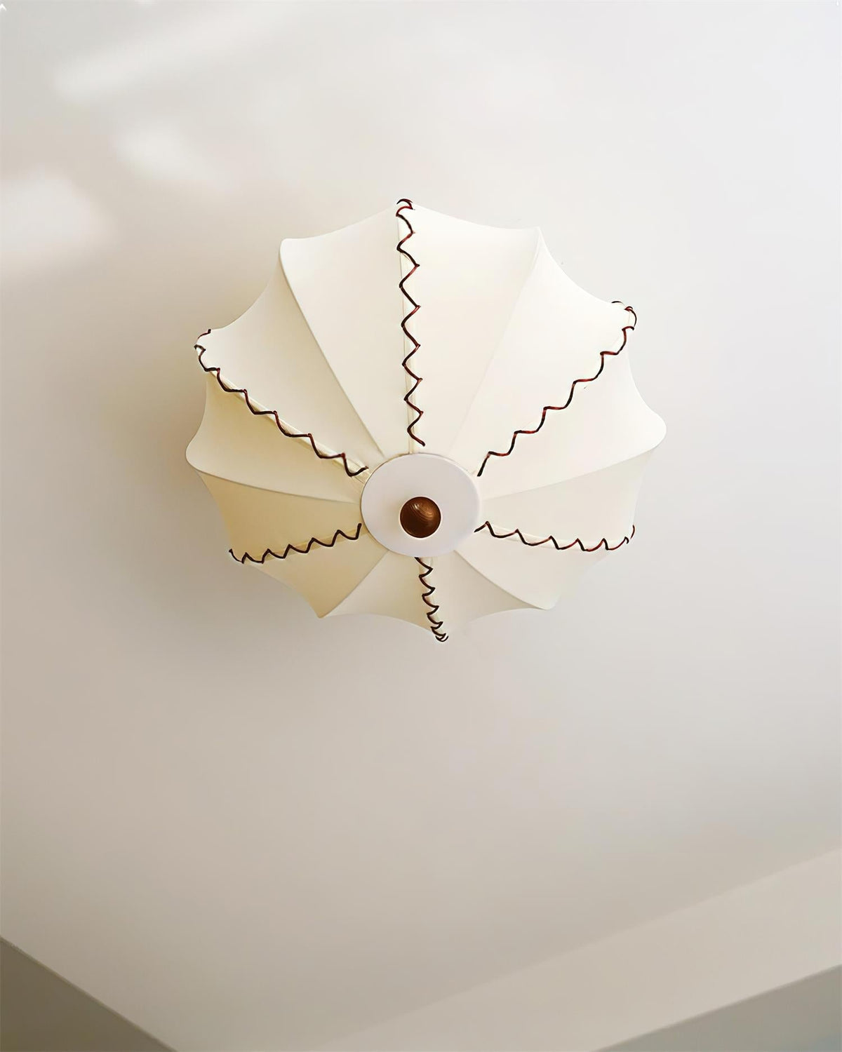 Ceiling Light Beige Fabric with Walnut Wood Accents Artistic