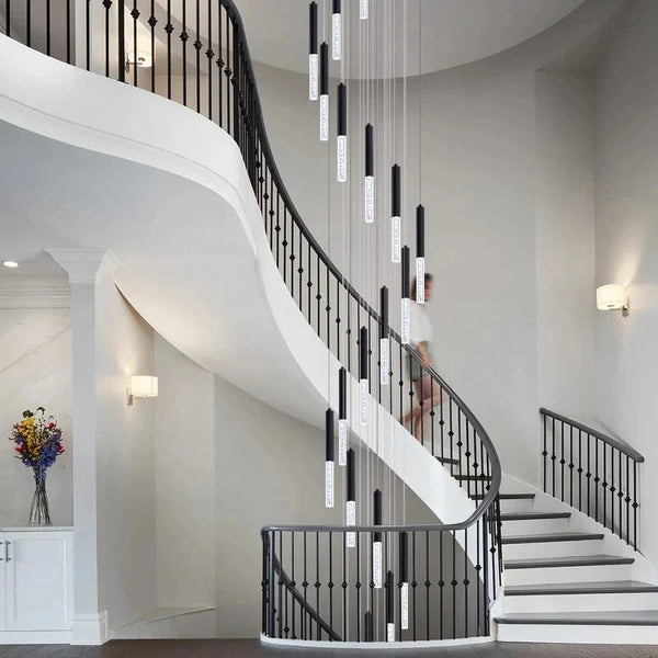 Lum Modern Black Foyer Chandelier For High Ceiling