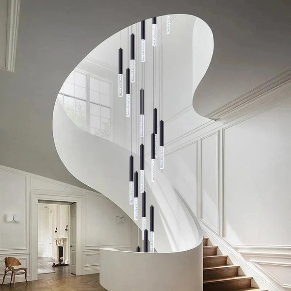Lum Modern Black Foyer Chandelier For High Ceiling