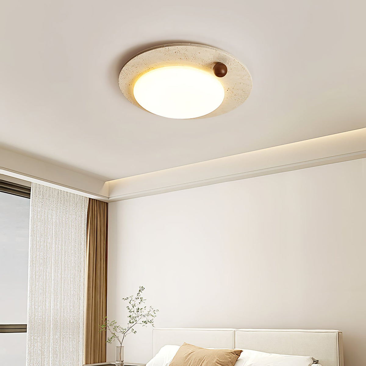 Round Eclipse Halo Travertine Ceiling Lamp