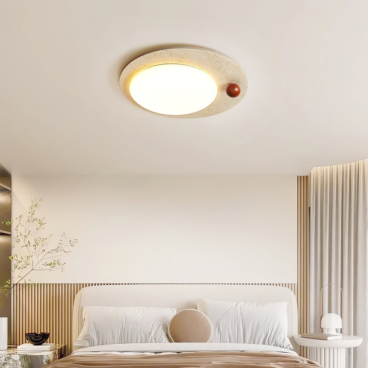 Round Eclipse Halo Travertine Ceiling Lamp
