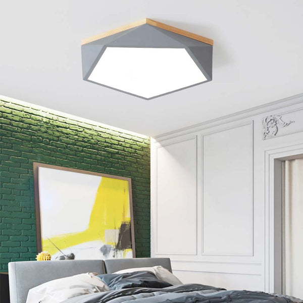 LED Ceiling Light Macaron Geometric Low Profile, Wood & Acrylic