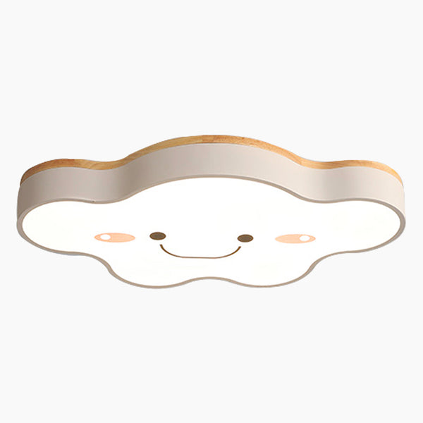 Flush Mount Ceiling Light Macaron Smile Cloud for Kids Girls Room, Wood Iron