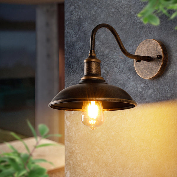 Ray Rustic Bowl Shaped Metal Wall Lamp, Antique Brass