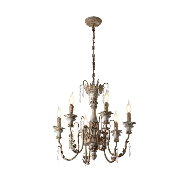 Elmarisra Vintage Luxury Solid Wood Carved Chandelier