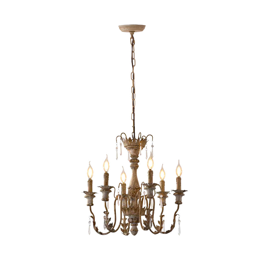 Elmarisra Vintage Luxury Solid Wood Carved Chandelier