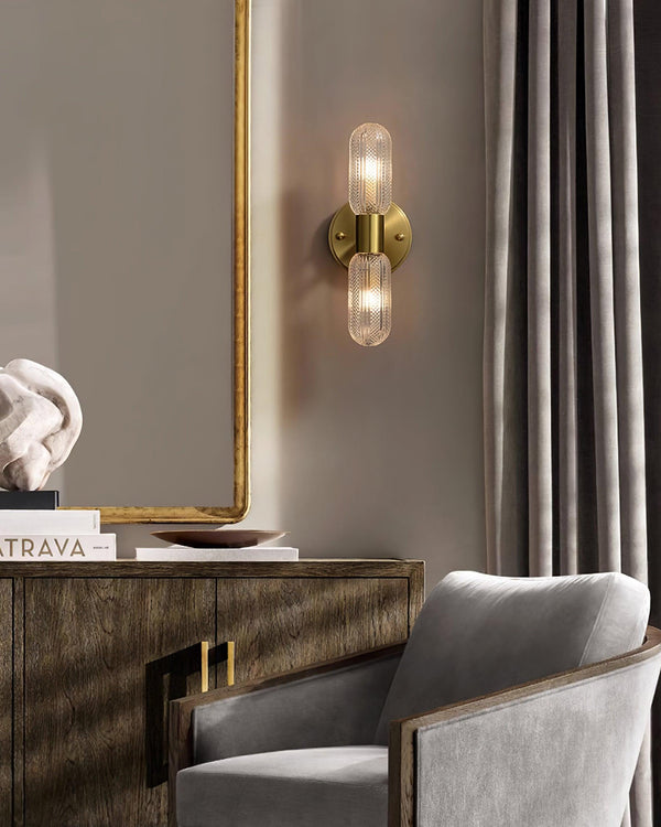 Evania Brass and Textured Glass Double Light Wall Sconce