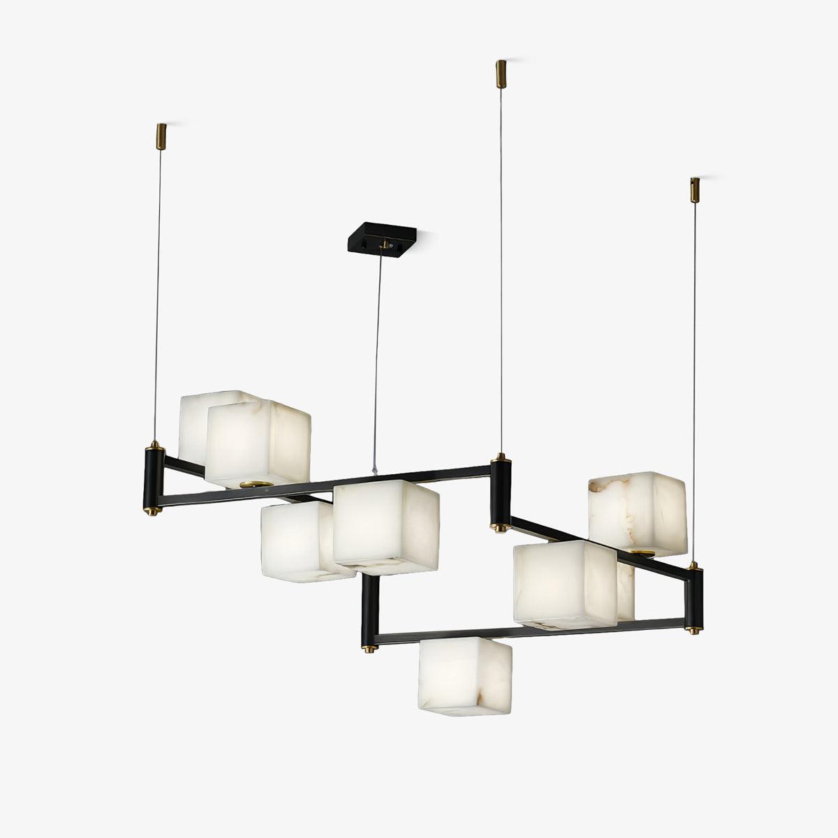 Simple Alabaster Square Box Chandelier