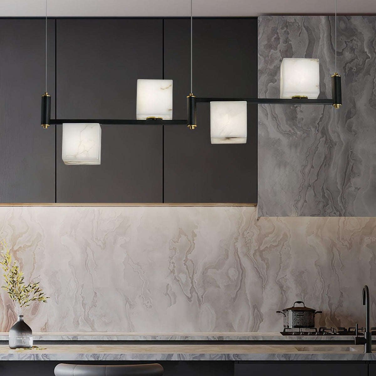 Simple Alabaster Square Box Chandelier